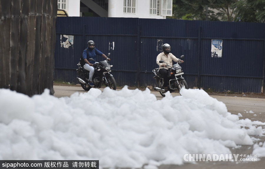 印度貝蘭杜爾湖污染嚴重 產生大量泡沫充斥街頭