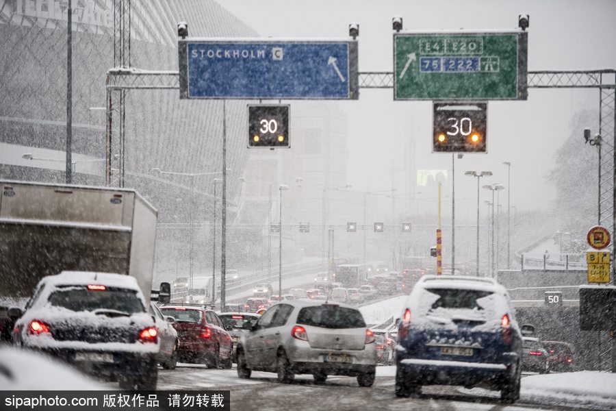瑞典迎來今年第一場降雪 嚴重影響當地交通